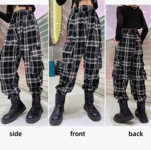 Shein Cargo Pants Blk/white Plaid Sz XL